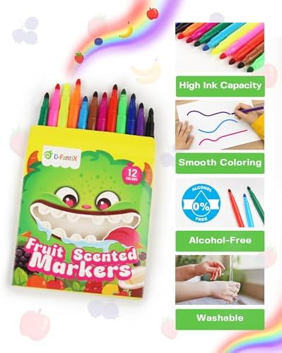 D-FantiX 12 Packs Fruit Scented Washable Markers for Kids