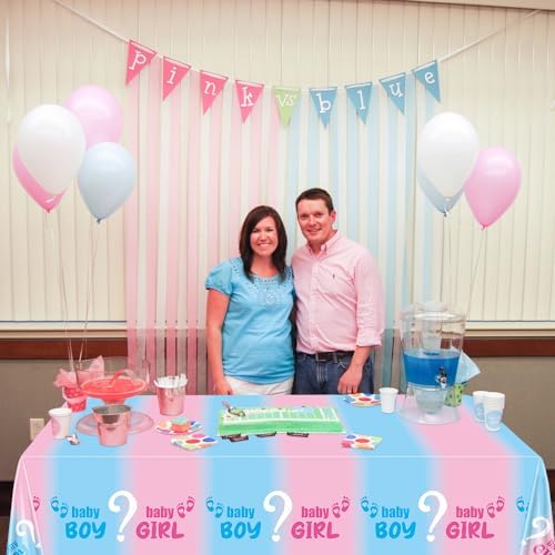 4Pcs Gender Reveal Tablecloth - Pink Blue Rectangular Table Cover for Baby Shower Decorations