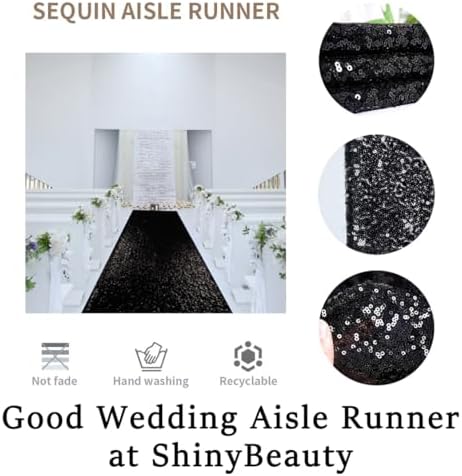 ShinyBeauty Black Sequin Aisle Runner 2ft x 15ft