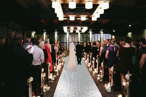 ShinyBeauty Silver Sequin Aisle Runner Wedding