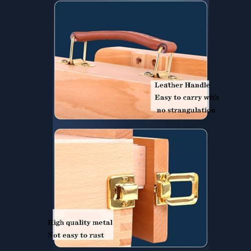 Wood Drawer Table Sketch Box Portable Art Storage Case with 4 Compartments