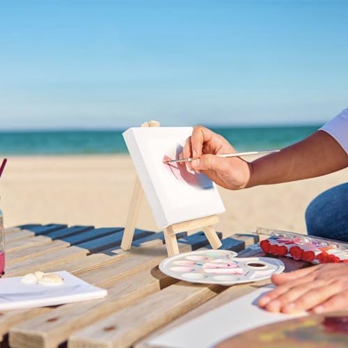 20 Pack Mini Canvases with Wood Easel for Kids Painting
