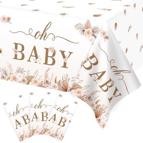 3Pcs Boho Baby Shower Tablecloths Floral Oh Baby Set