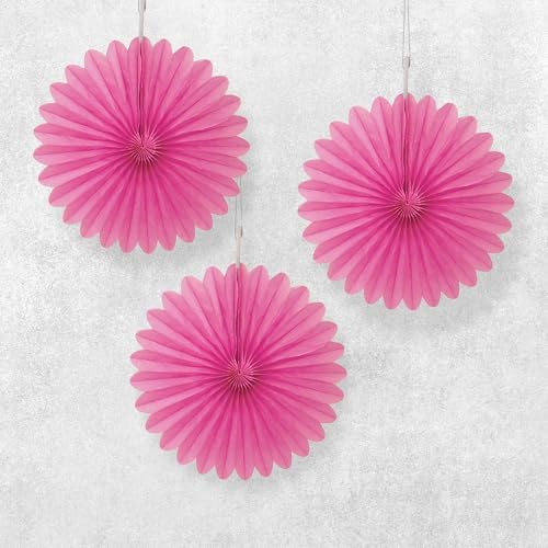 Solid Candy Pink Tissue Fan Hanging Decorations 3 Count
