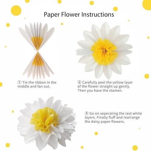 Daisy Tissue Paper Pom Poms 12 and 8 Inch Assorted 10 Pack