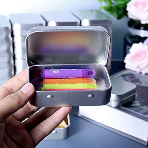 Tamicy Metal Rectangular Hinged Tins - 40 Pack Silver Storage Boxes