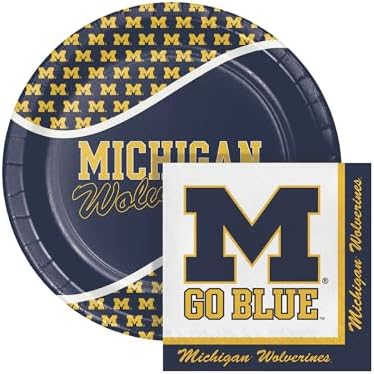 University of Michigan Party Pack for 16 - Table Cover Napkins Included