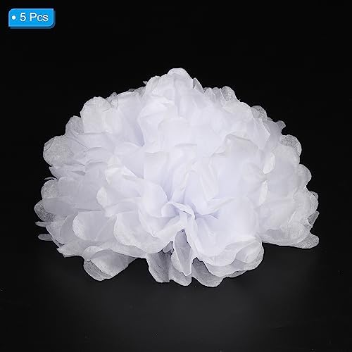PATIKIL 8 Inch White Tissue Pom Poms Flowers 5 Pack