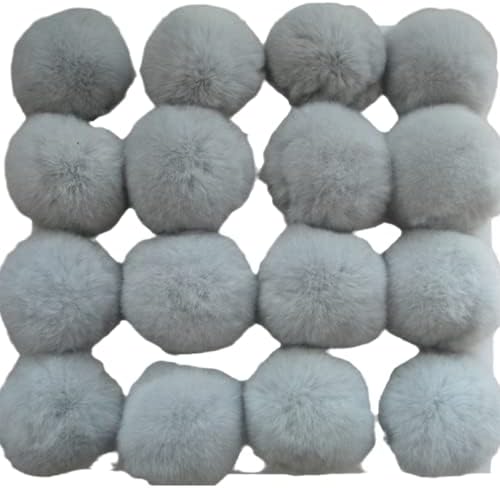 8cm Real Fur Pompons 16pcs Light Grey