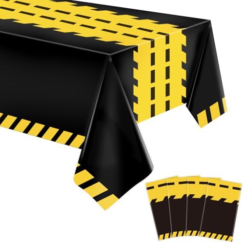 FVEOCR 4 Pack Black Racetrack Table Covers for Construction Themed Birthday Party Decorations