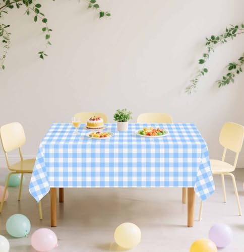 SietDESEO 2 Pack Light Blue Gingham Tablecloth Rectangle 54x108