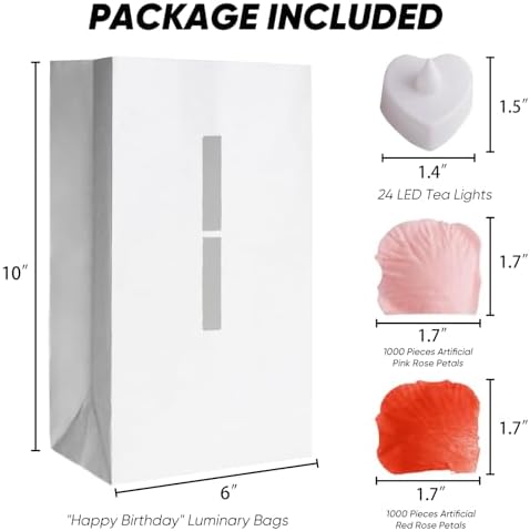 Homemory Happy Birthday Light Up Letters Luminary Bags with Flameless Candles and Fake Rose Petals