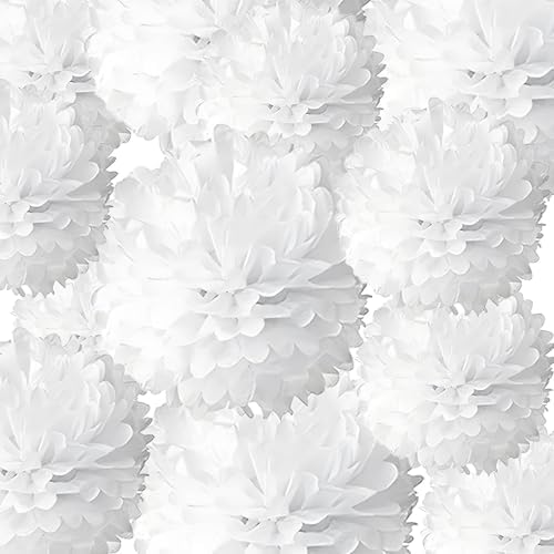 White Tissue Paper Pom Poms 12Pcs Hanging Decorations