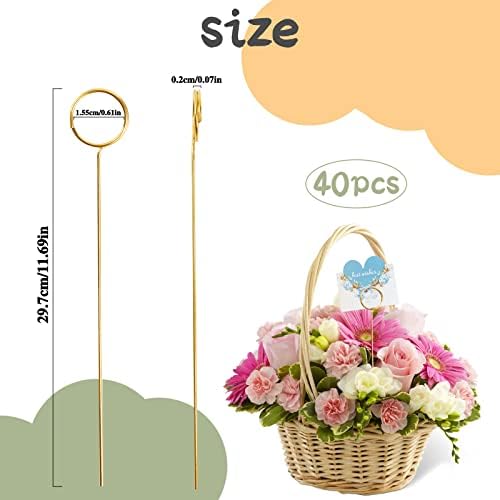 40Pcs Gold Floral Card Holder Picks for Wedding and Party