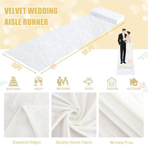 White Velvet Aisle Runner for Weddings and Parties
