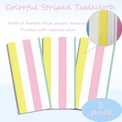 OQOQ Colorful Striped Tablecloths 3 Pack 54x108 Inches