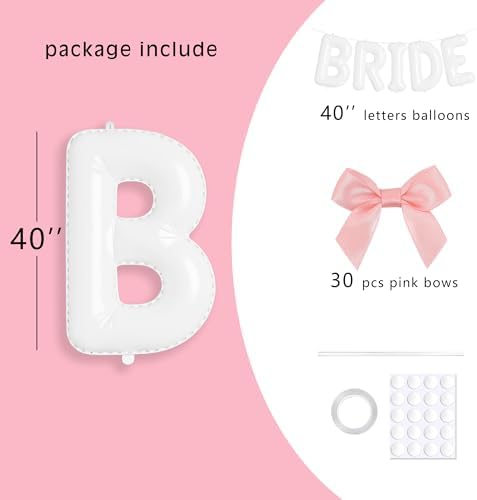 White Bride Balloons with Pink Bows Bachelorette Party Decor