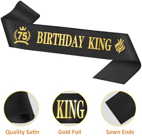 75th Birthday Party Decor for Men with King Crown Sash Balloons Cake Topper Candles
