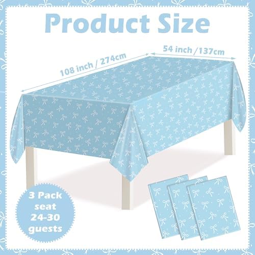 Blue Bow Tablecloths 3 Pack Waterproof Party Decor
