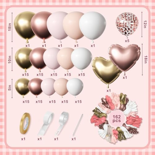 All-in-1 Rose Gold Balloon Garland Kit 162Pcs
