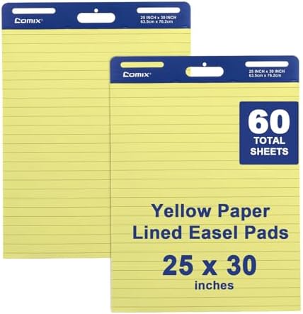 Comix Sticky Easel Pad 25x30 Inches Yellow Lined Chart Paper 30 Sheets 2 Pads Pack