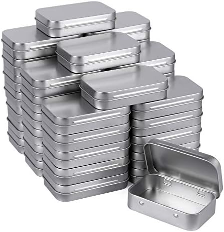 Tamicy Metal Rectangular Hinged Tins - 40 Pack Silver Storage Boxes