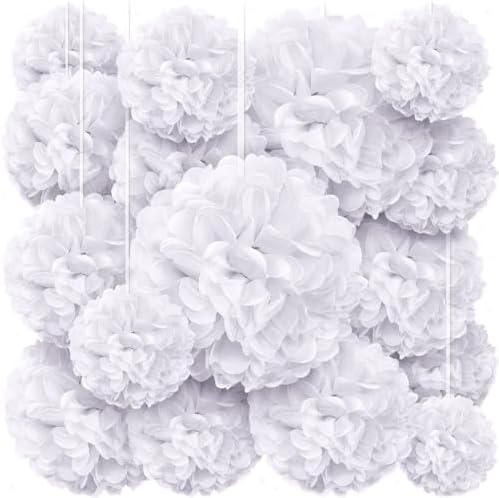 White Tissue Paper Pom Poms - Assorted Sizes - 16 Piece Set