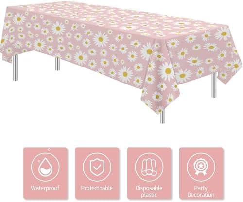Xigejob Daisy Party Tablecloth 3Pack 54in x 108in
