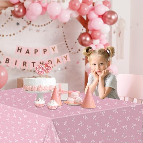 3 Pack Pink Bow Tablecloths for Birthday Parties