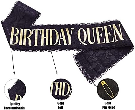 Birthday Queen Sash for Girls - Gold Word Glitter Streamer