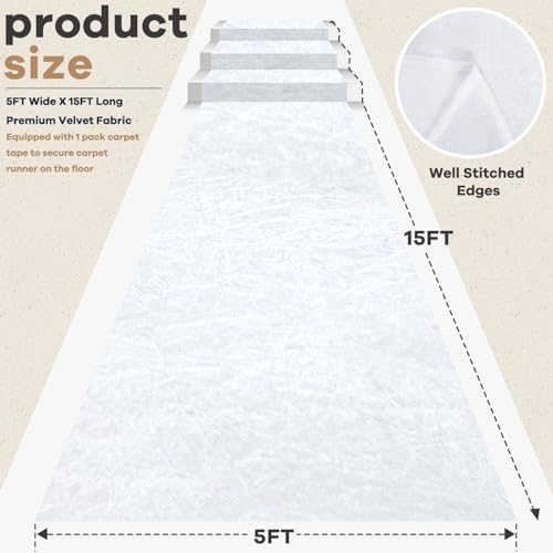 White Velvet Wedding Aisle Runner 5FTx15FT Runway Carpet for Events