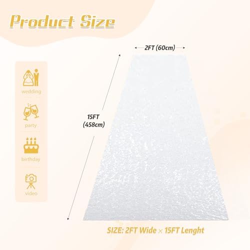 PartyDelight Sequin Wedding Aisle Runner 2FTx15FT Sparkly Carpet Decor