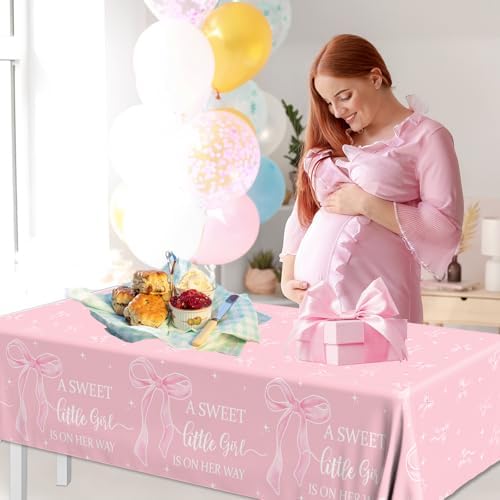 2Pcs Pink Bow Baby Shower Tablecloths for Girl Parties