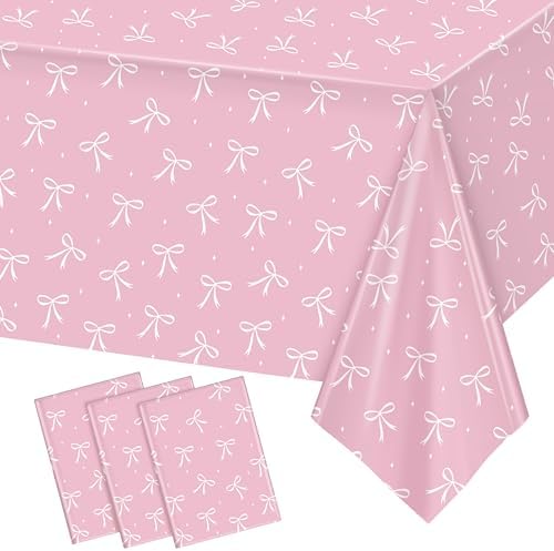 3 Pack Pink Bow Tablecloths for Birthday Parties