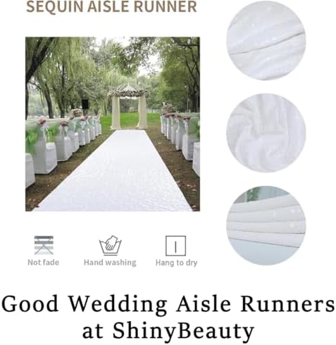 ShinyBeauty White Sequin Sparkle Aisle Runner 3FTx15FT Wedding Decor Carpet for Indoor Outdoor Events Reusable