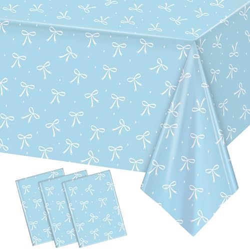 Blue Bow Tablecloths 3 Pack Waterproof Party Decor