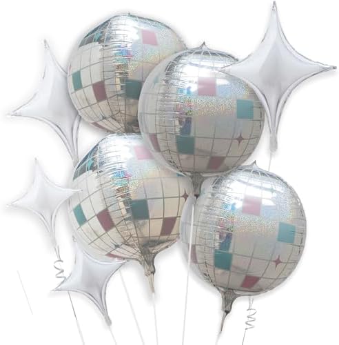 Iridescent Disco Ball Foil Balloons 4D Sparkle for Parties