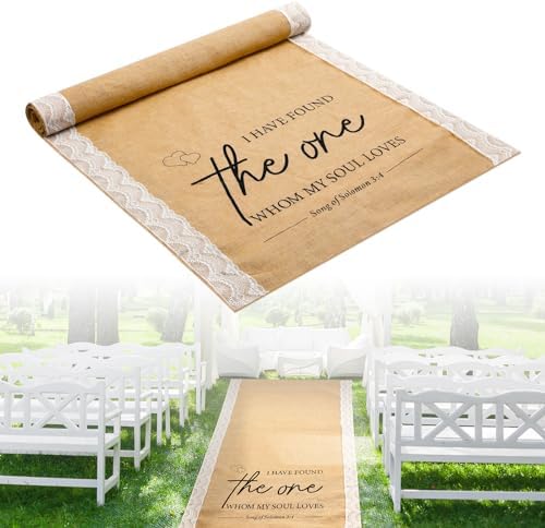 Tondiamo 40 Inch x 15 Ft Burlap Wedding Aisle Runner with Lace