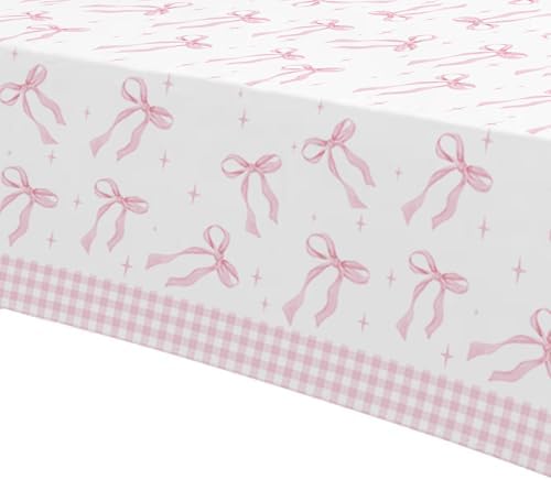 Pink Bow Party Decorations Tablecloth Set 3 Pack 86x55in