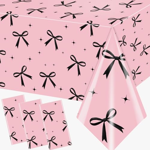 3Pcs Pink Black Bow Tablecloth for Parties