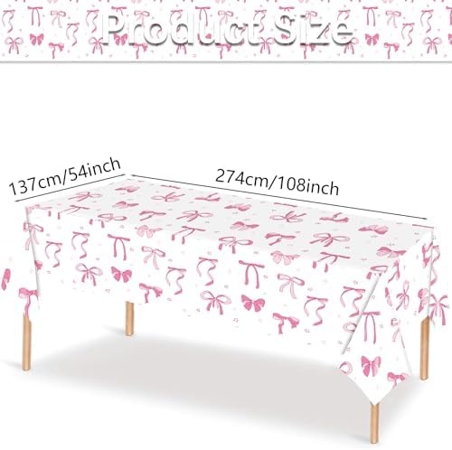 3Pcs Pink Bow Birthday Tablecloths Set for Girls Party