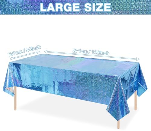 4 Pack Iridescent Blue Laser Tablecloths for Parties