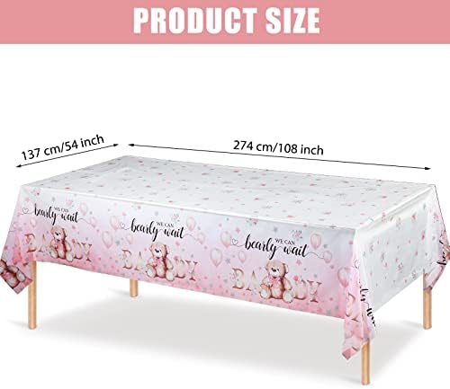 Tegeme Bear Baby Shower Tablecloth 54x108 Inch Pink 3 Pack