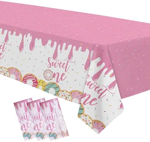 Xigejob Donut Party Tablecloth Decorations - 3 Pack