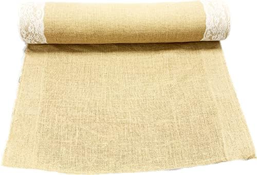 AAYU Premium Rustic Burlap Wedding Aisle Runner 5 Inch Ivory Trim 40x50 Ft Jute Table Roll
