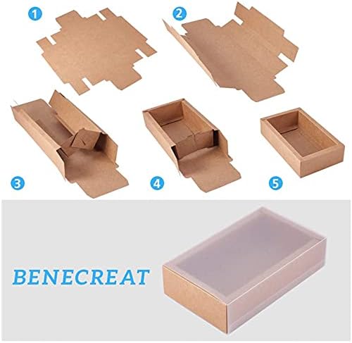 BENECREAT 12 Pack White Rectangle Drawer Kraft Boxes with PVC Window for Party Favors