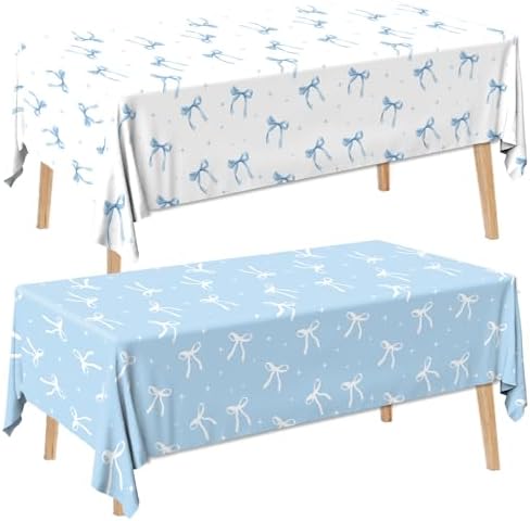 HAKOTI 2Pcs Blue Bow Tablecloth for Themed Parties
