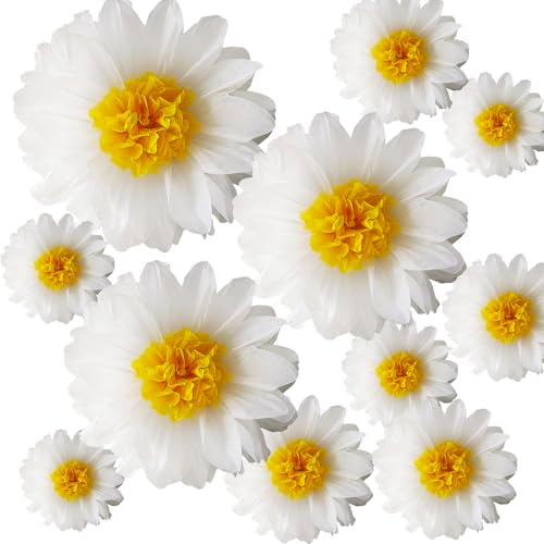 Daisy Tissue Paper Pom Poms 12 and 8 Inch Assorted 10 Pack