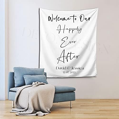 Custom Wedding Backdrop Tapestry with Names and Date