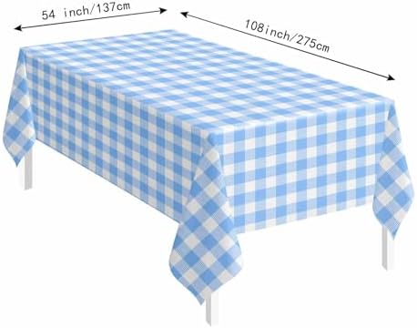 SietDESEO 2 Pack Light Blue Gingham Tablecloth Rectangle 54x108